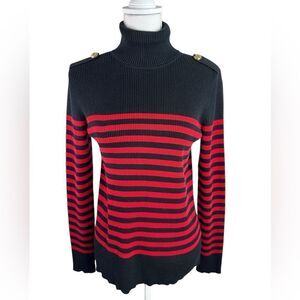 Polo Ralph Lauren Women's Black and Red Striped Turtleneck Sweater Size M